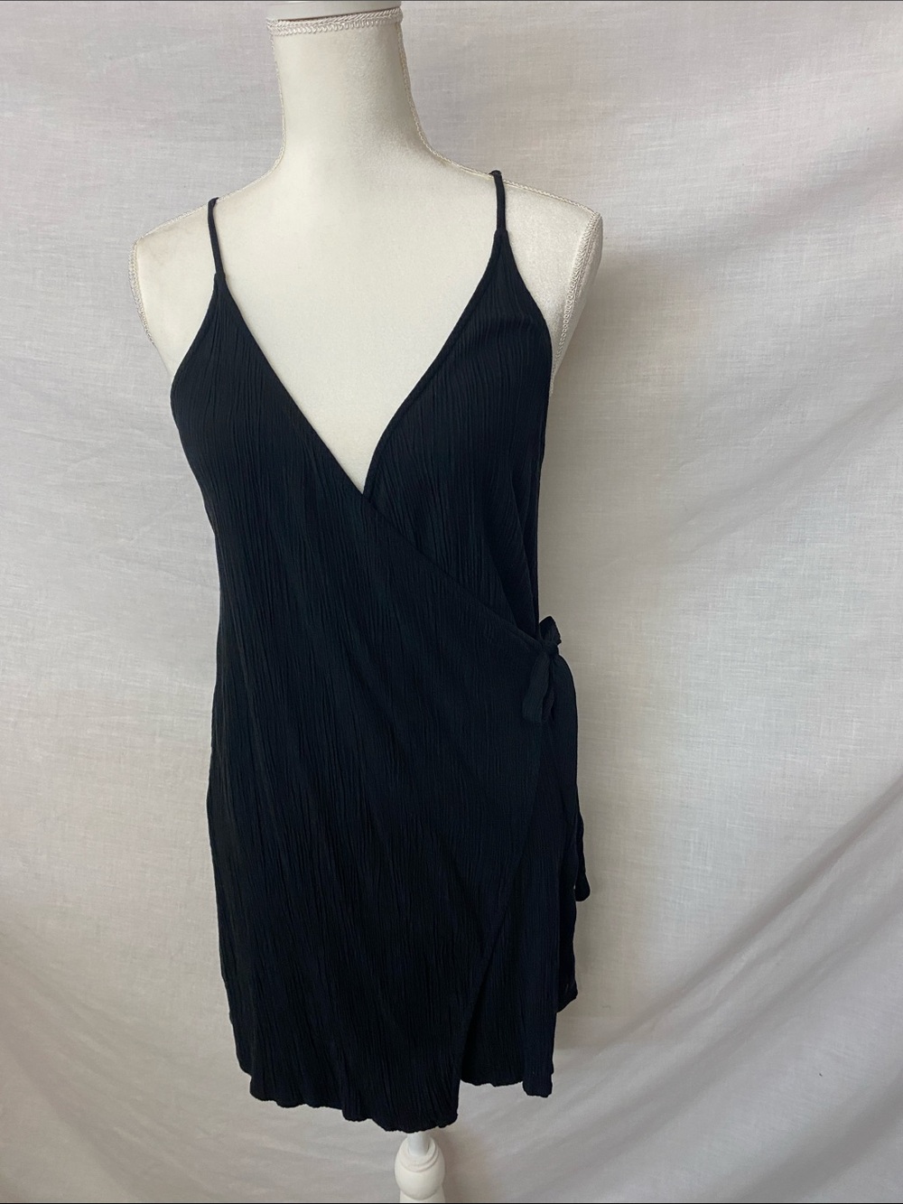Roxy Black Spaghetti Strap Wrap Mini Dress
